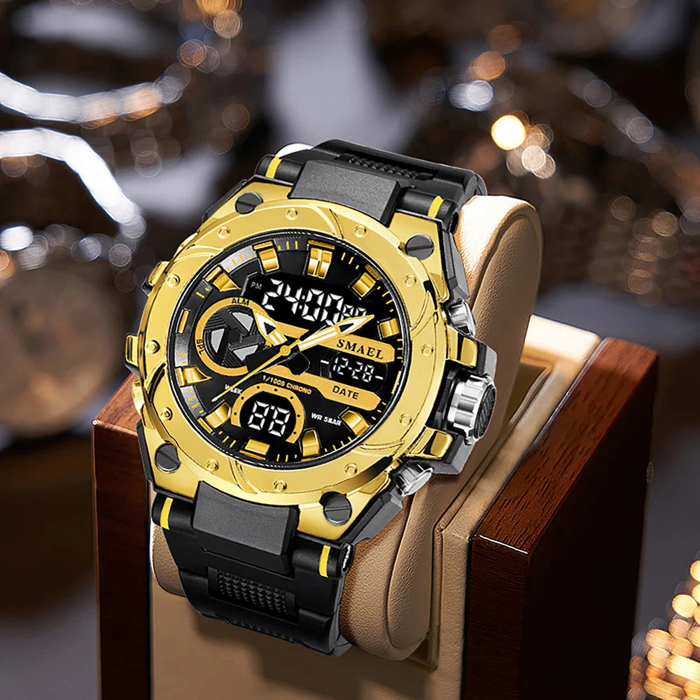 SMAEL Brand Sport Watches 50M Wateproof Dual Time Display Watches LED 8029 Stopwatches Alarm Multifunctional Men's Wristwatches