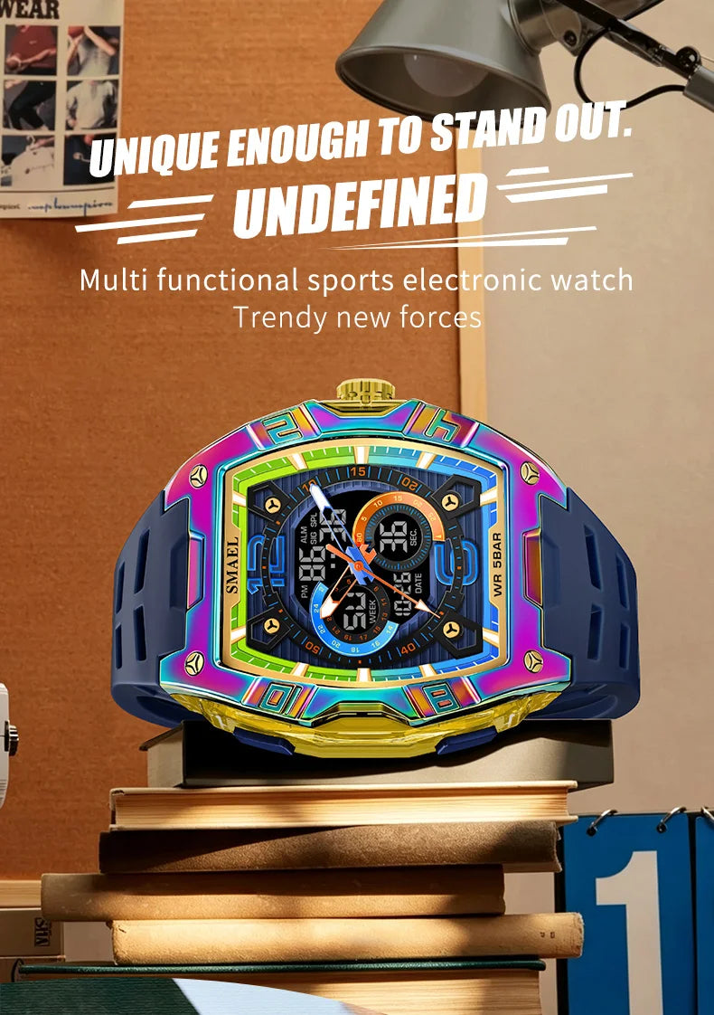 SMAEL 8142 Men's Analog Digital Dual Display Watch - 50M Waterproof LED Backlight Alarm Chronograph Stopwatch