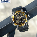 SMAEL 8079 Men's Army Green Analog Digital Dual Display Watch - 50M Waterproof LED Backlight Alarm Chronograph