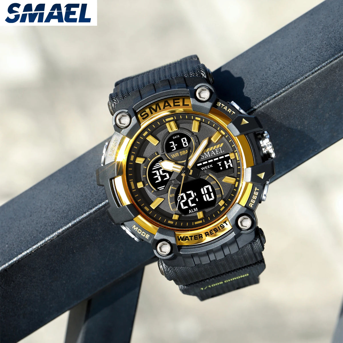 SMAEL 8079 Men's Army Green Analog Digital Dual Display Watch - 50M Waterproof LED Backlight Alarm Chronograph