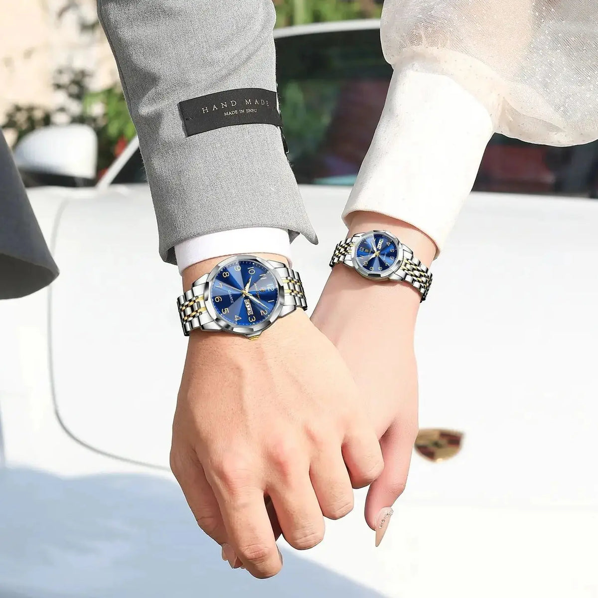 POEDAGAR Top Fashion Watches For Couple Waterproof Date Week Couple's Watches Quartz Stainless Steel Couple Watch Lovers Set+Box