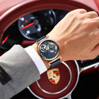POEDAGAR Fashion Man Clock Dual Time Zone Display Waterproof Date Men Watch Sports Mesh Stainless Steel Men's Quartz Watches+Box