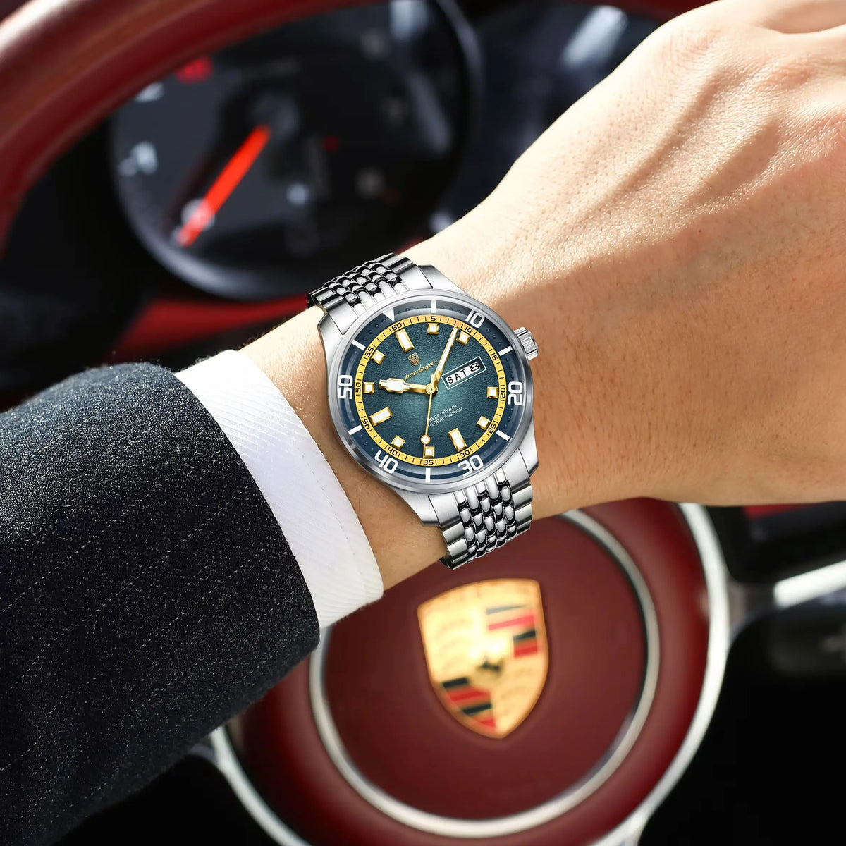 Men's Stainless Steel Watch with Week Display