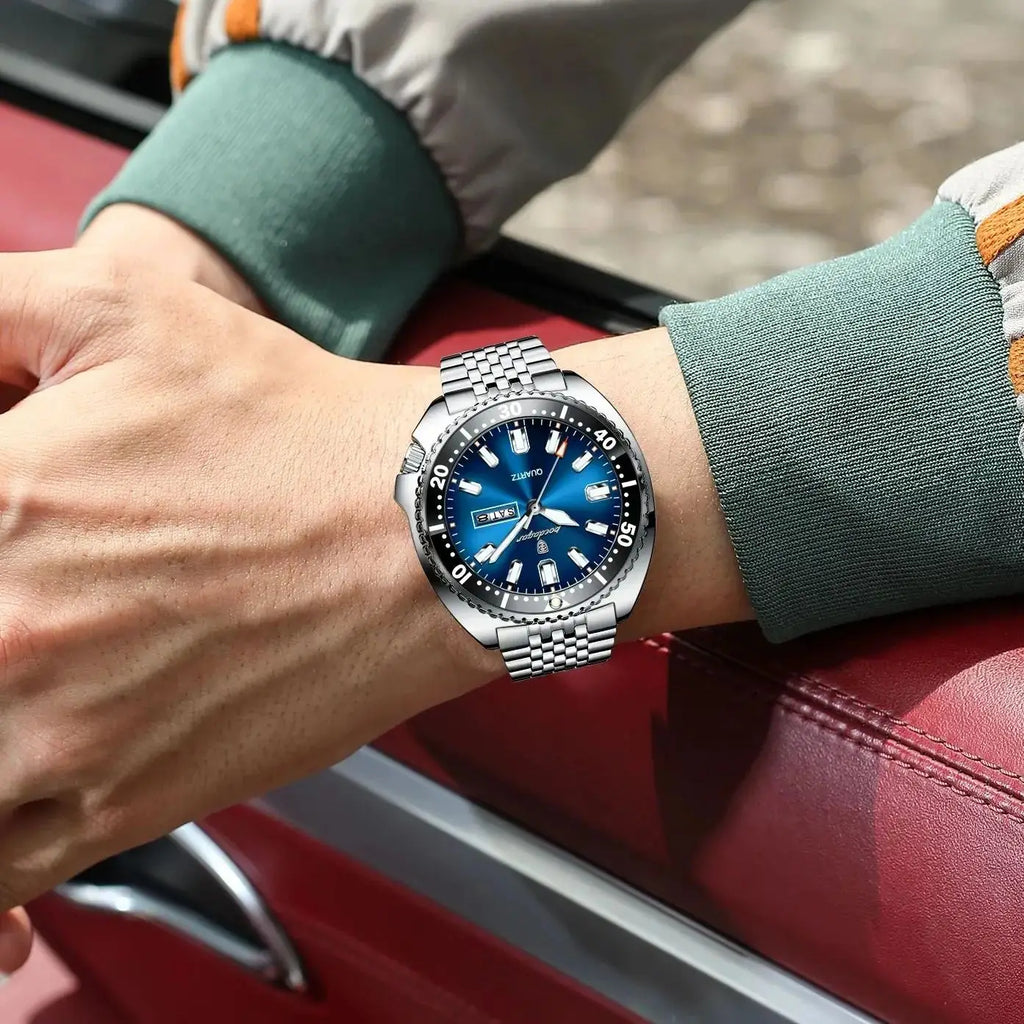 POEDAGAR Luxury Sports Men Wristwatch Quartz Luminous Waterproof Calendar Week Man Clock Stainless Steel Men's Watches Reloj+Box