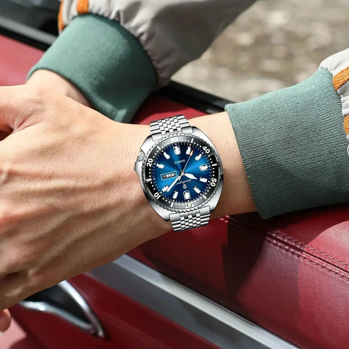 POEDAGAR Luxury Sports Men Wristwatch Quartz Luminous Waterproof Calendar Week Man Clock Stainless Steel Men's Watches Reloj+Box