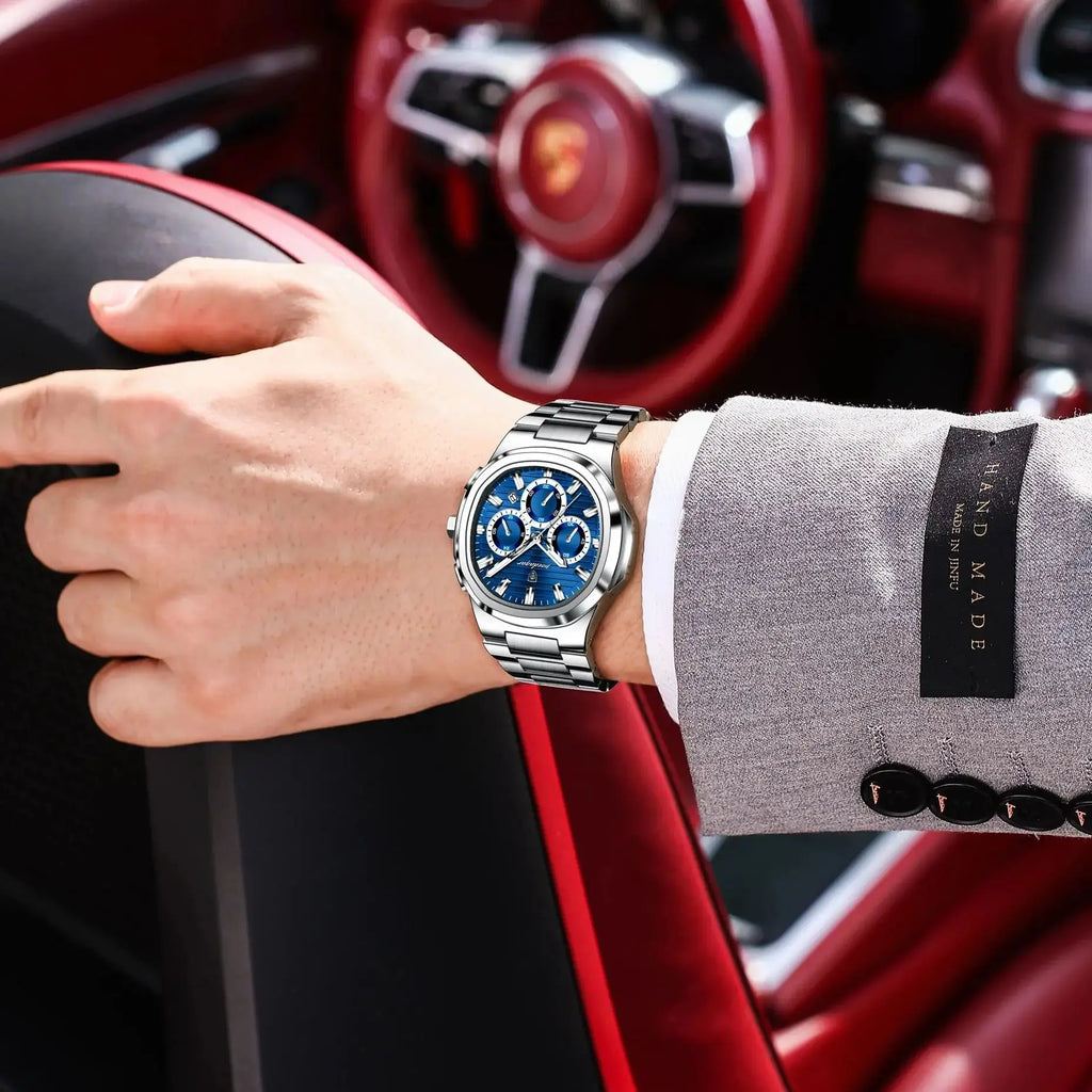 POEDAGAR Business Man Wristwatch Date Chronograph Waterproof Luminous Luxury Men Watch Stainless Steel Quartz Men's Watches Male