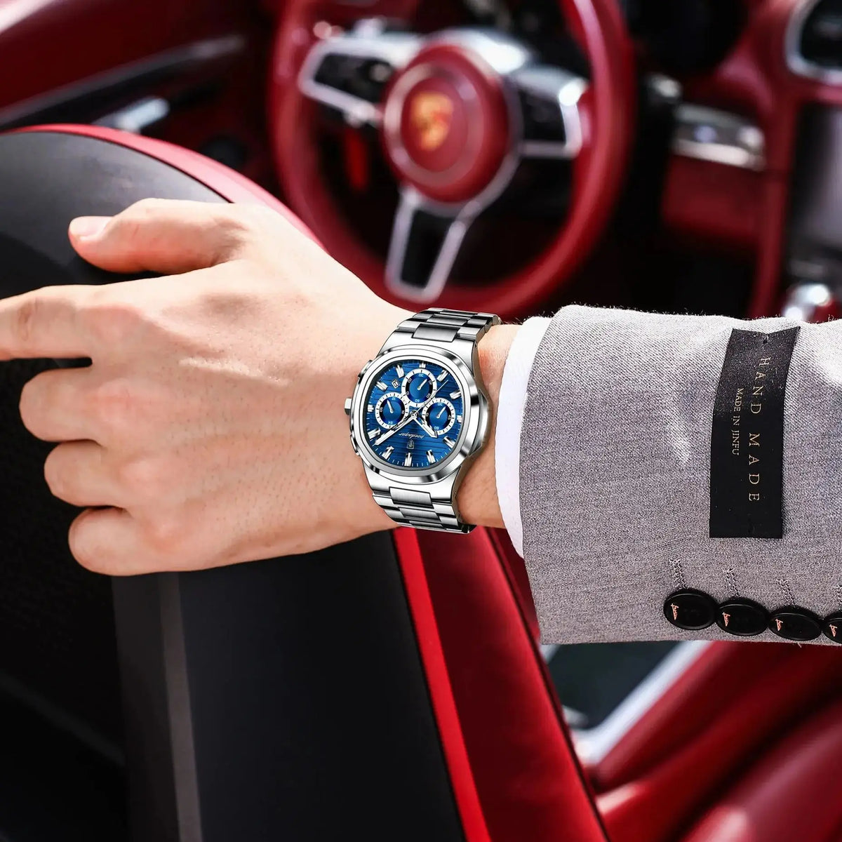 POEDAGAR Business Man Wristwatch Date Chronograph Waterproof Luminous Luxury Men Watch Stainless Steel Quartz Men's Watches Male