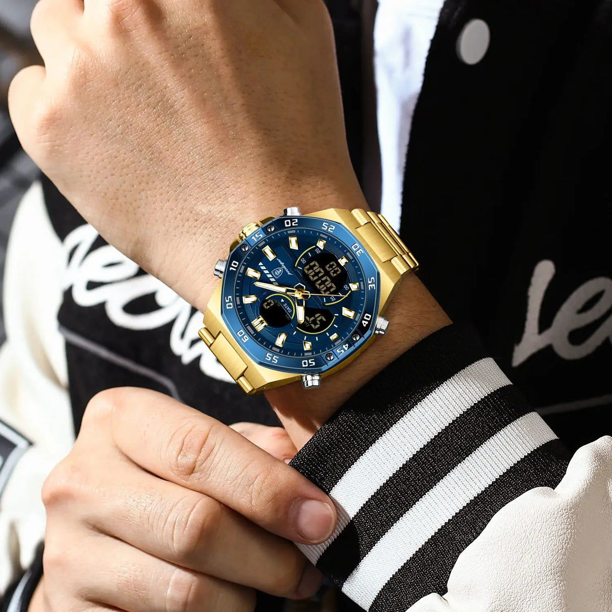 POEDAGAR Top Original Men Clock LED Luminous Waterproof Week Date Man Wristwatch Electronic Stainless Steel Quartz Men's Watches