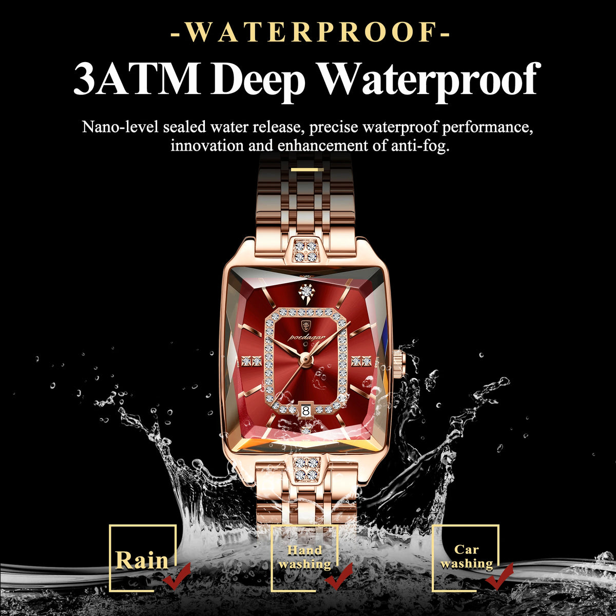 POEDAGAR Luxury Elegant Watch For Woman Date Waterproof Rectangle Ladies Watch Stainless Steel Quartz Women Watches Female Reloj