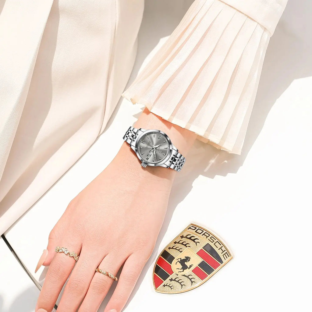 POEDAGAR Original Watch For Woman Waterproof Luminous Date Week Ladies Watch Stainless Steel Quartz Women's Watches Female Reloj