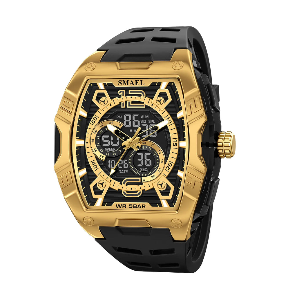SMAEL 8142 Men's Analog Digital Dual Display Watch - 50M Waterproof LED Backlight Alarm Chronograph Stopwatch