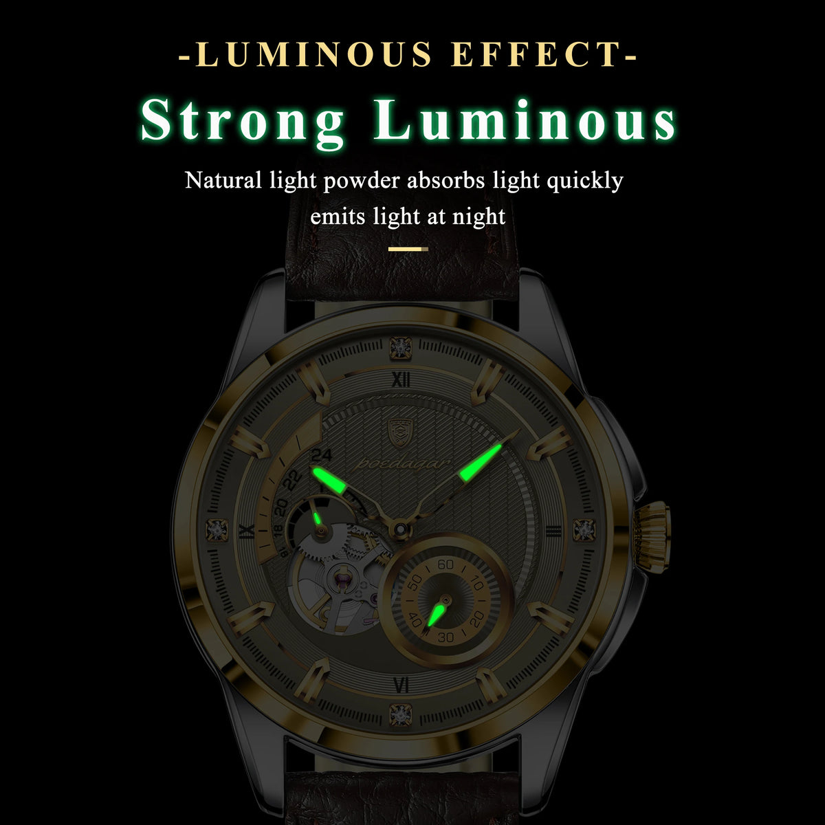 POEDAGAR Casual Luxury Men Clock Luminous Hollow Tourbillon Automatic Man Wristwatch Mechanical Leather Men's Watches Reloj Male