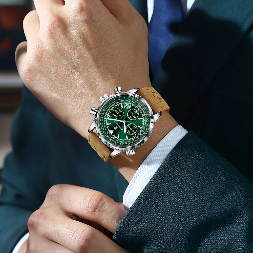 POEDAGAR Top Luxury Man Wristwatch Sport Fashion Leather Quartz Watch For Men Chronograph Date Waterproof Luminous Men's Watches