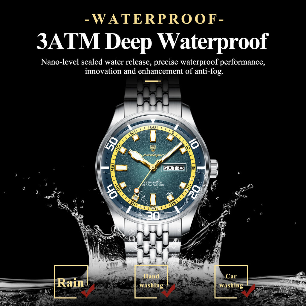 Men's Stainless Steel Watch with Week Display