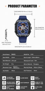 SMAEL 8109 Men's Square Analog Digital Dual Display Watch - 50M Waterproof LED Backlight Alarm Chronograph Calendar