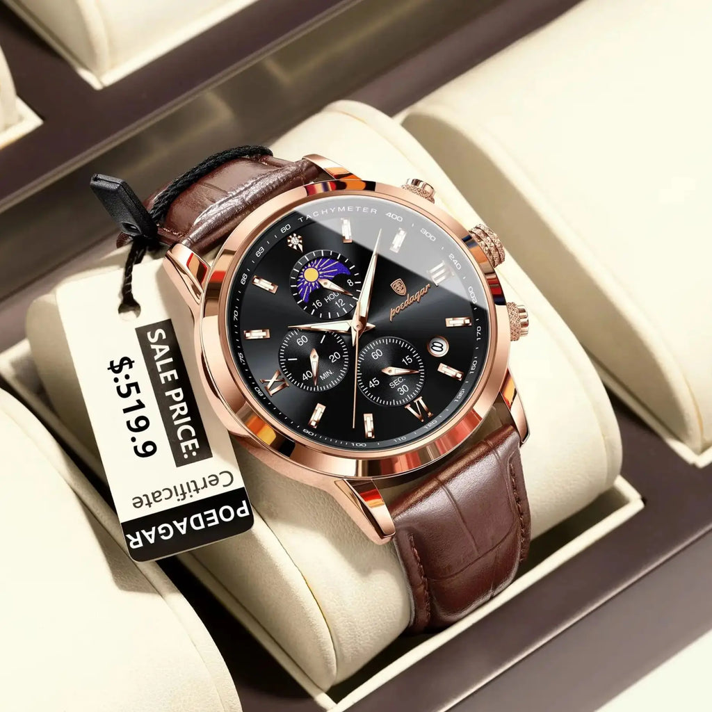 POEDAGAR Luxury Sports Watch For Men Waterproof Luminous Date Chronograph Man Wristwatch Leather Quartz Men's Watches Male Reloj
