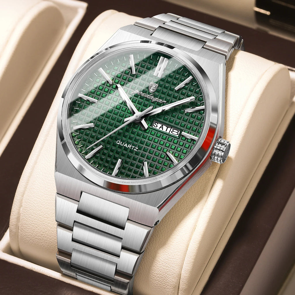 POEDAGAR Luxury Men Watch Date Week Waterproof Luminous Stainless Steel Watch For Man Casual Quartz Men's Watches Male Sport+Box