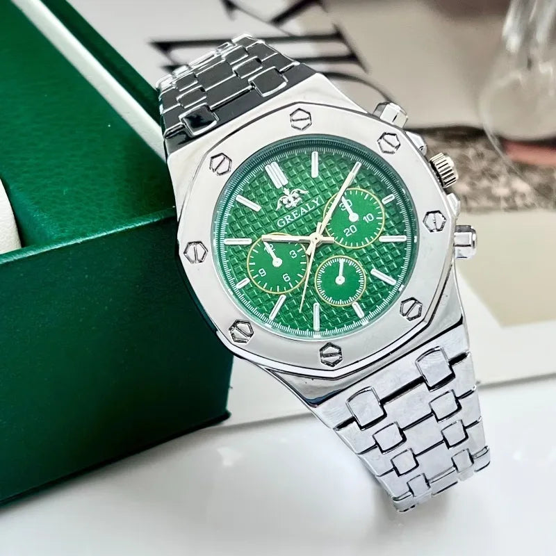 Men's Watch, Trendy Fashion Steel Belt Three-Eye Scale Quartz Watch