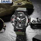 SMAEL Men Watches  50m Waterproof Sports Watch Military Man Sports Watch Digital 8072 Dual Display Watch  Quartz  Led Digital
