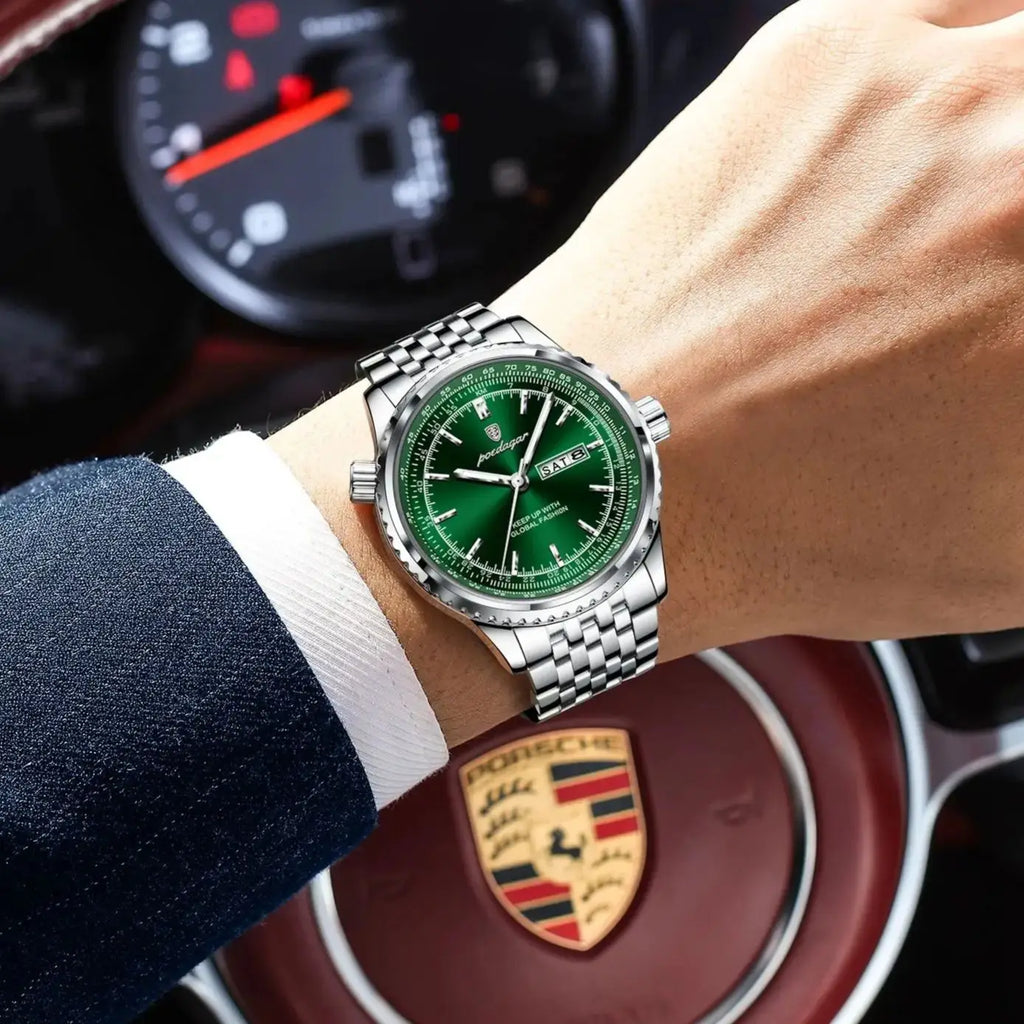 POEDAGAR Luxury Watch For Man Stainless Steel Date Week Quartz Men Clock Waterproof Luminous Military High Quality Men's Watches