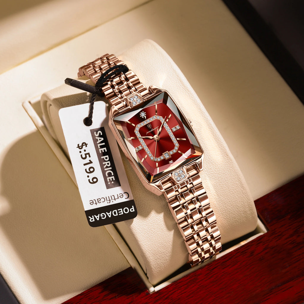 POEDAGAR Luxury Elegant Watch For Woman Date Waterproof Rectangle Ladies Watch Stainless Steel Quartz Women Watches Female Reloj