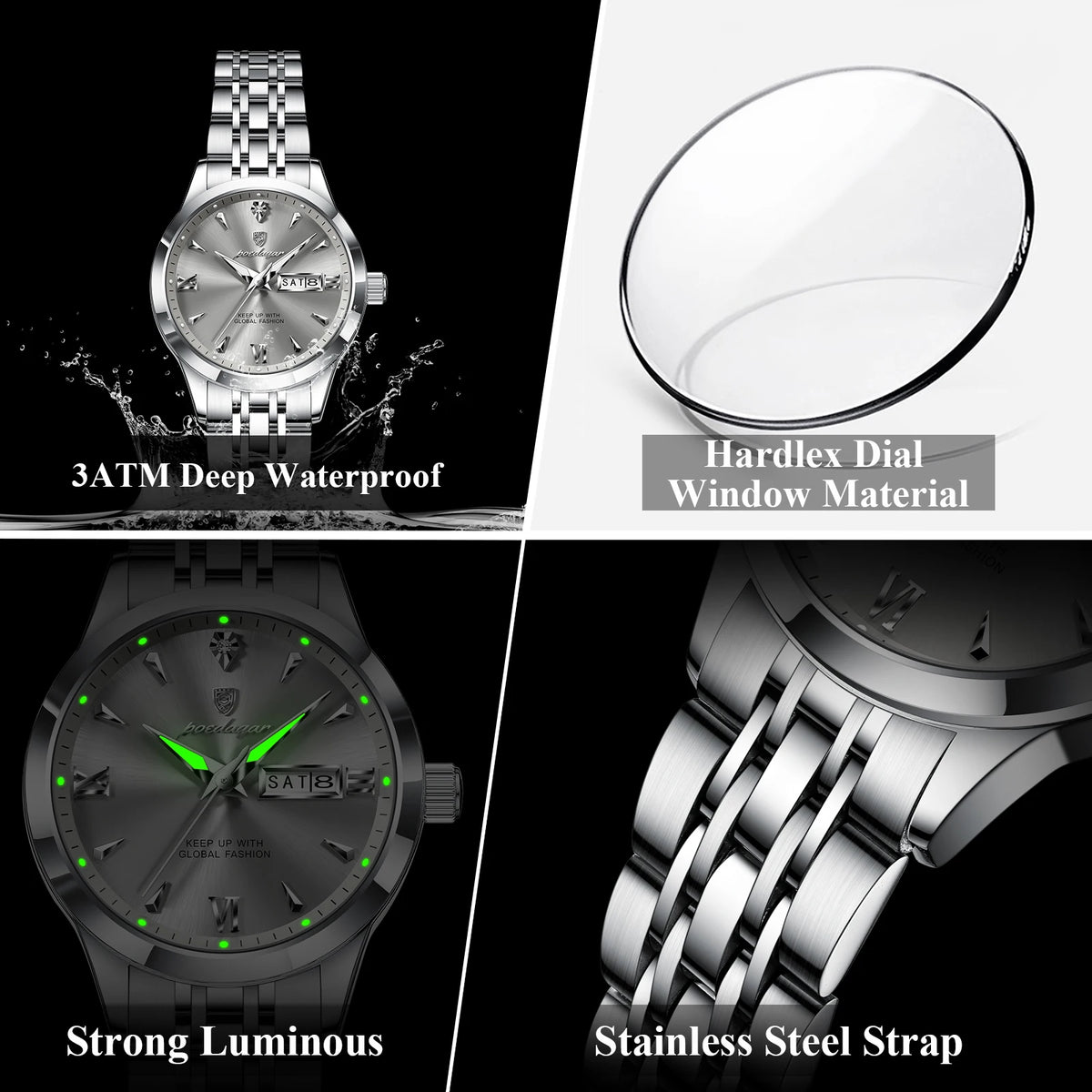 POEDAGAR Original Watch For Woman Waterproof Luminous Date Week Ladies Watch Stainless Steel Quartz Women's Watches Female Reloj