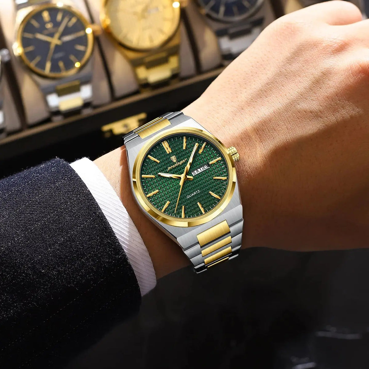 POEDAGAR Luxury Men Watch Date Week Waterproof Luminous Stainless Steel Watch For Man Casual Quartz Men's Watches Male Sport+Box