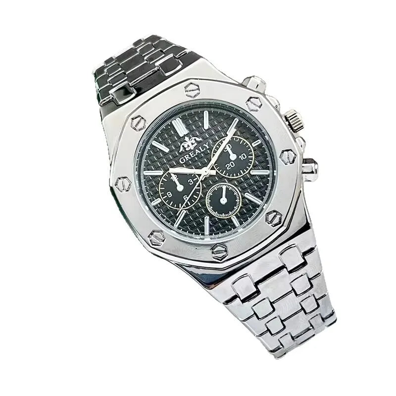 Men's Watch, Trendy Fashion Steel Belt Three-Eye Scale Quartz Watch