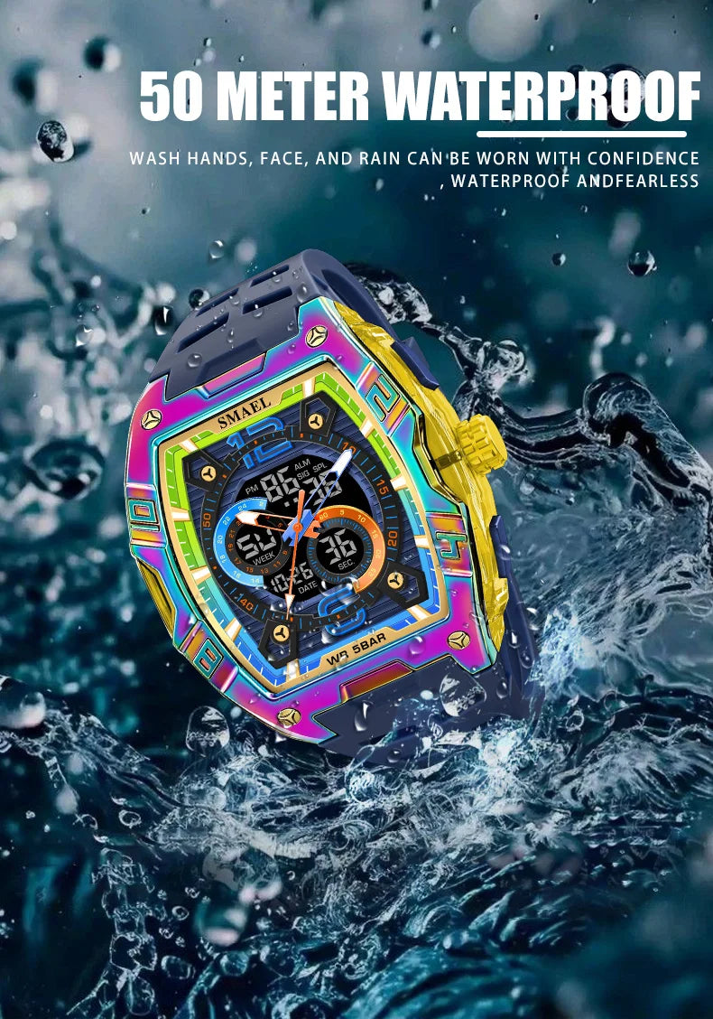 SMAEL 8142 Men's Analog Digital Dual Display Watch - 50M Waterproof LED Backlight Alarm Chronograph Stopwatch