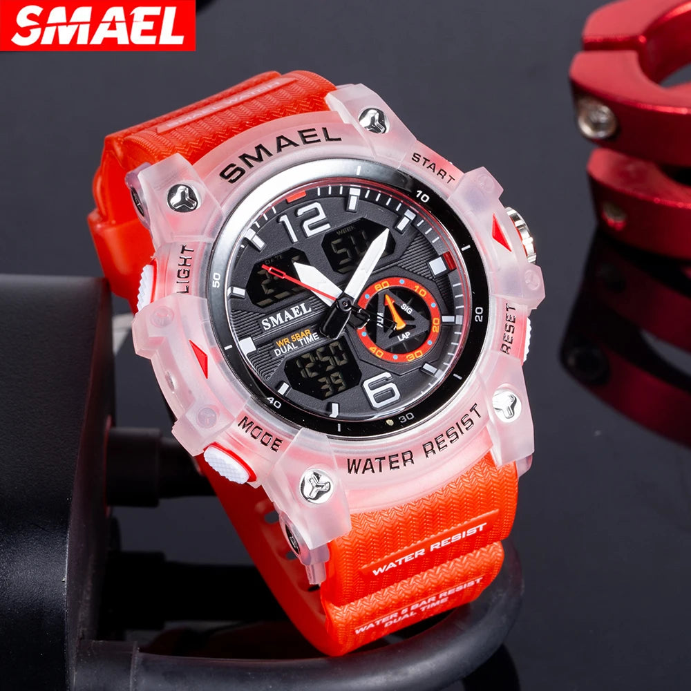 SMAEL 8007 Men’s Transparent Fashion Watch — 50-metre water resistance, LED backlight, alarm, chronograph, stopwatch