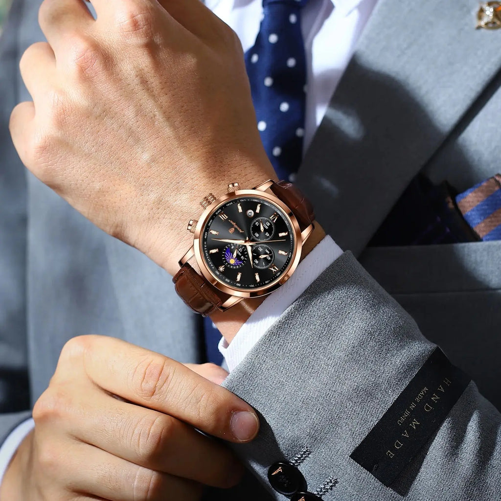 POEDAGAR Luxury Sports Watch For Men Waterproof Luminous Date Chronograph Man Wristwatch Leather Quartz Men's Watches Male Reloj